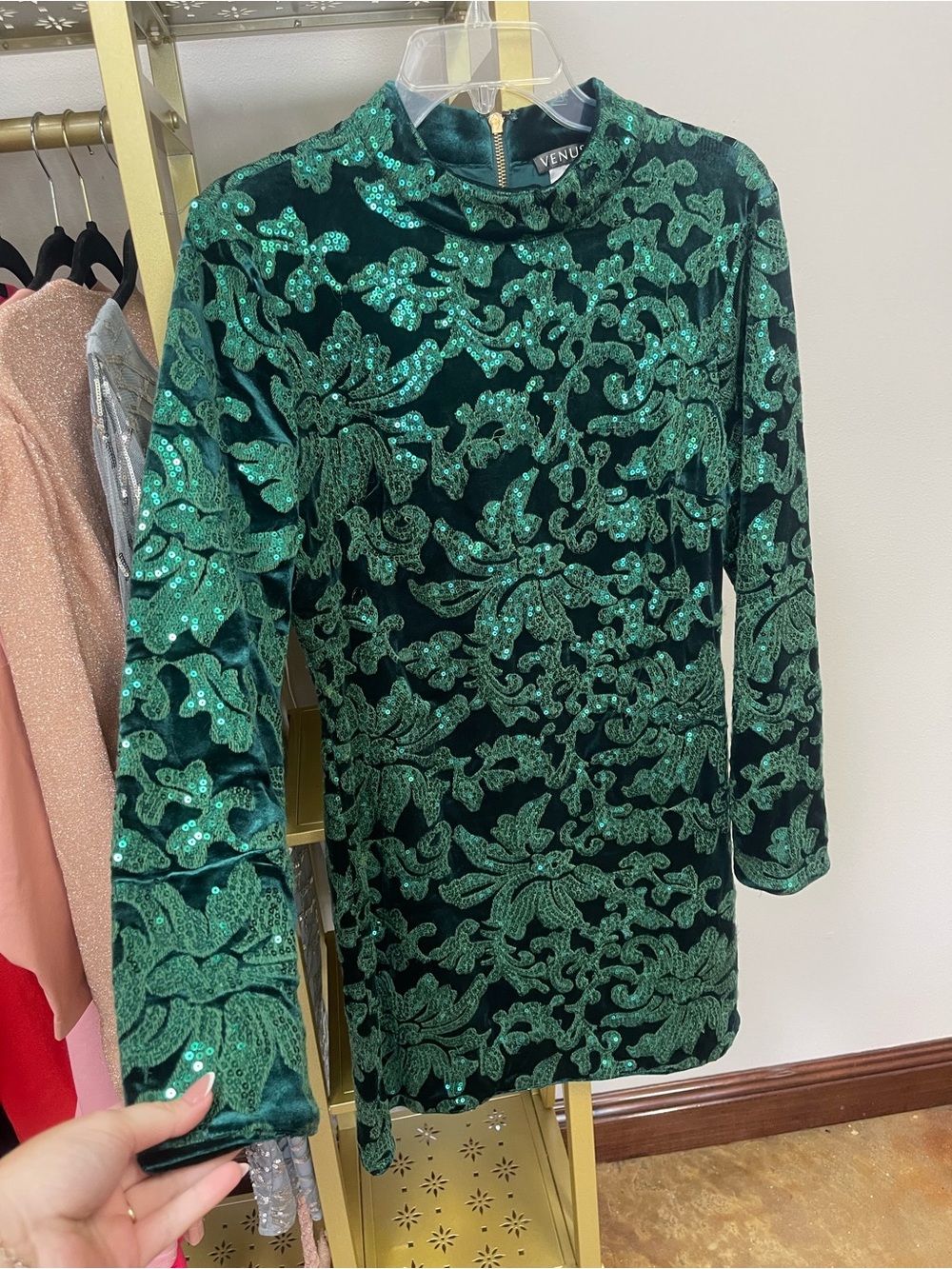 VENUS Emerald Green Sequin Velvet Dress